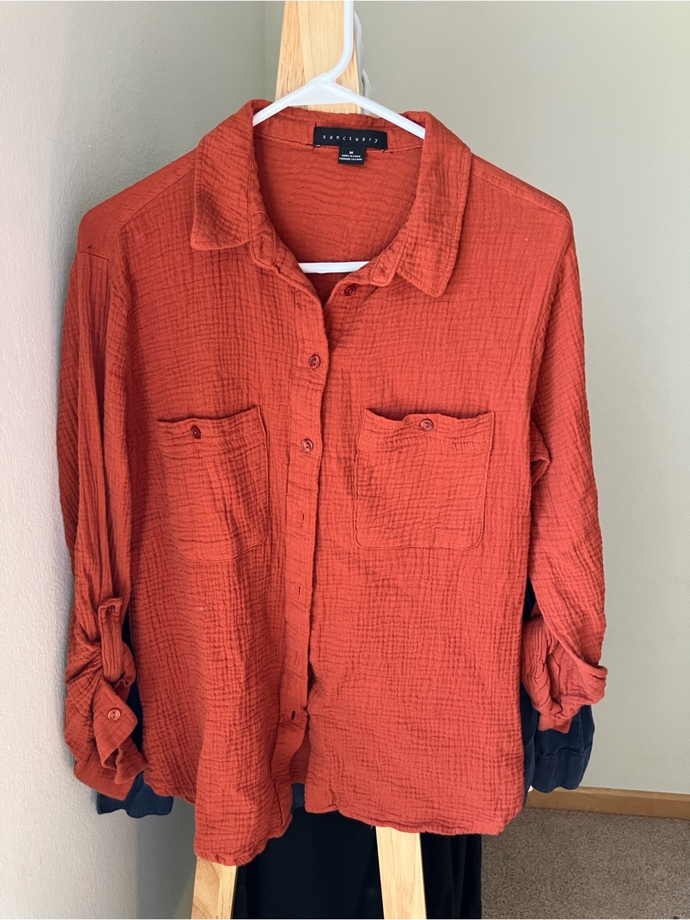 Sanctuary Lightweight Textured Button-Down Shirt in Light Burnt Orange